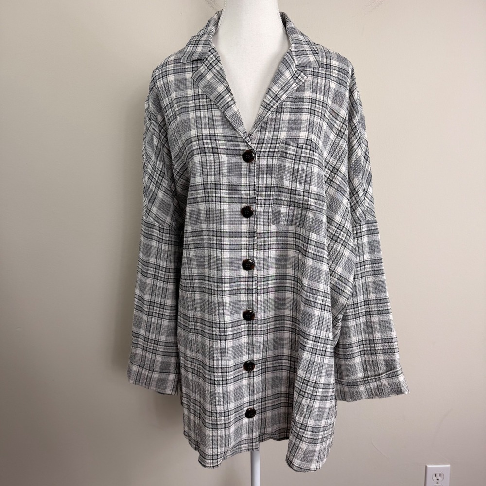 Show Me Your Mumu Lorolie Oversized Windowpane Plaid Tunic Shirt Black White Sml